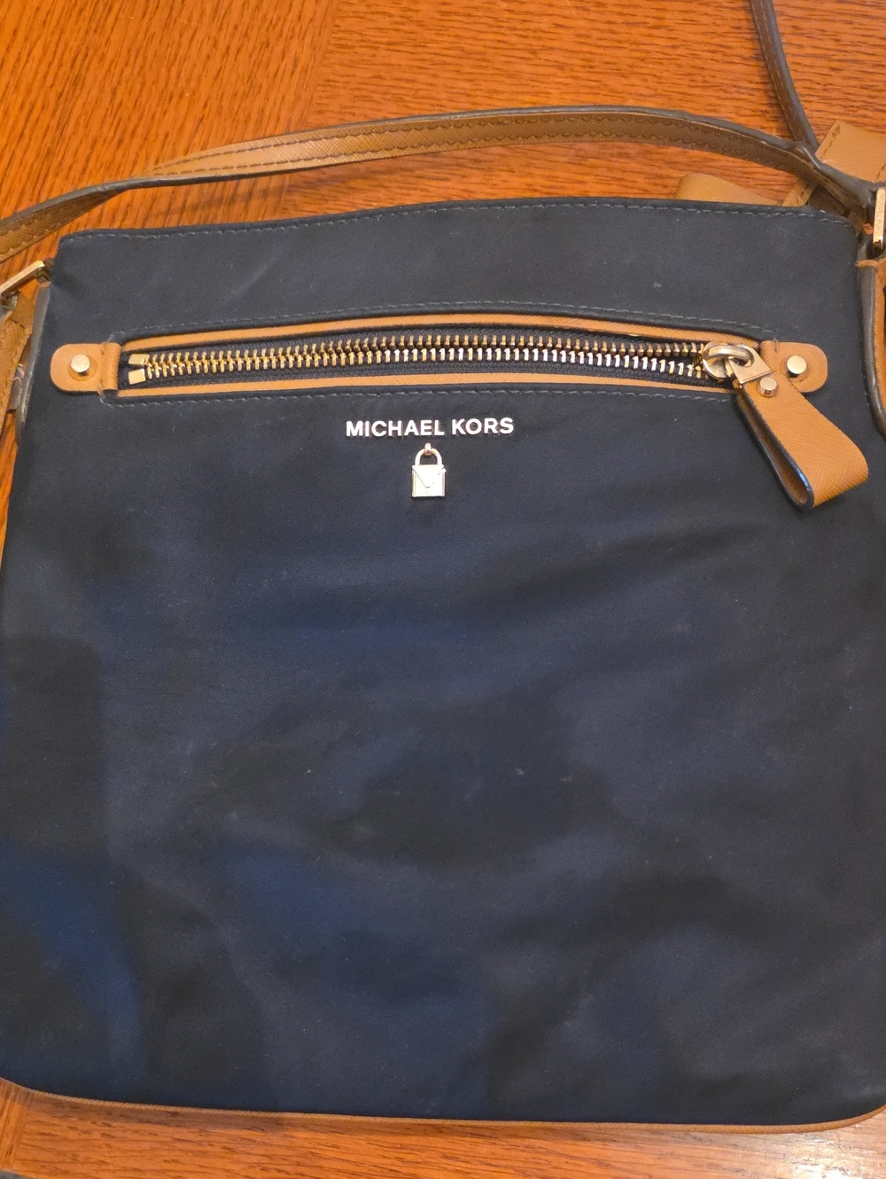 Michael Kors Navy Crossbody with Tan Trim